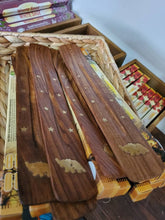 Load image into Gallery viewer, Wooden Incense Holder for Sticks with Inlays of Brass stars and Totem 10 inches Long (specify Elephant or sun)